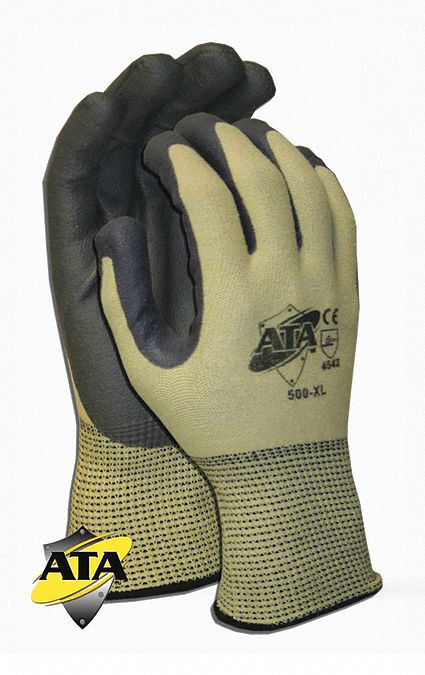 Knit Gloves: L ( 9 ), ANSI Cut Level A3, Palm, Dipped, Polyurethane, ATA®, Smooth, 1 PR