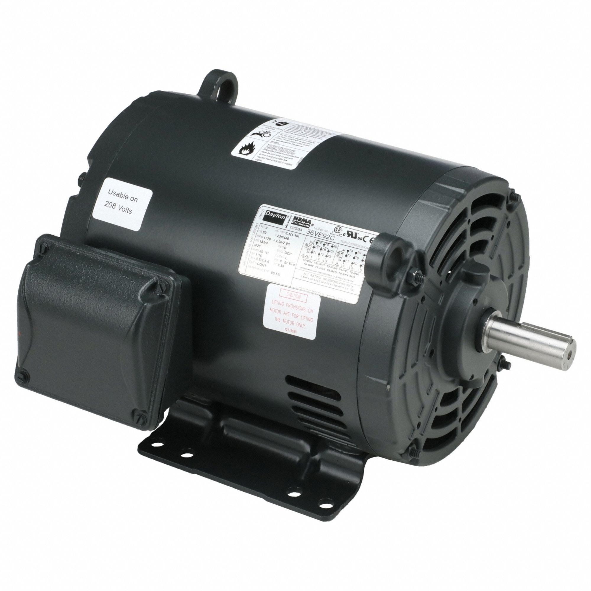 General Purpose Motor: Open Drip Proof, Rigid Base Mount, 1 1/2 HP, 1, 770 Nameplate RPM