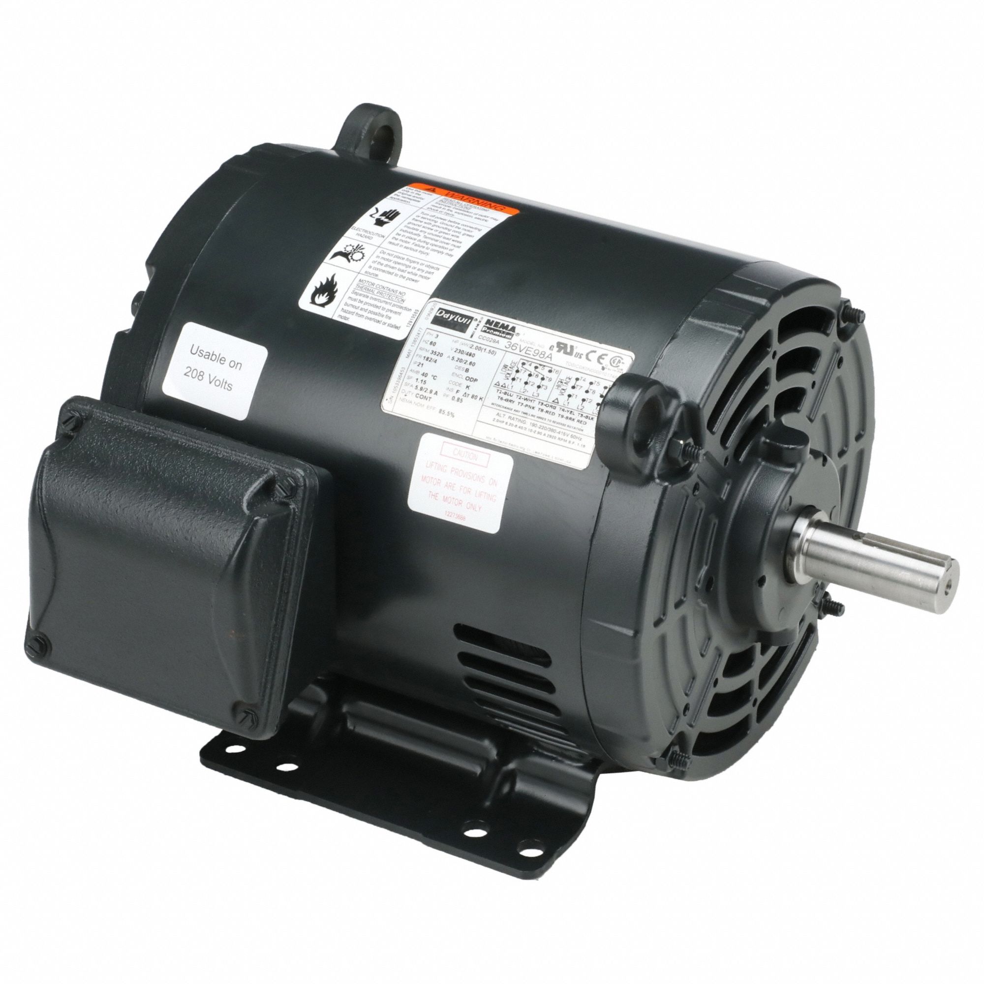 General Purpose Motor: Open Drip Proof, Rigid Base Mount, 2 HP, 3520 Nameplate RPM
