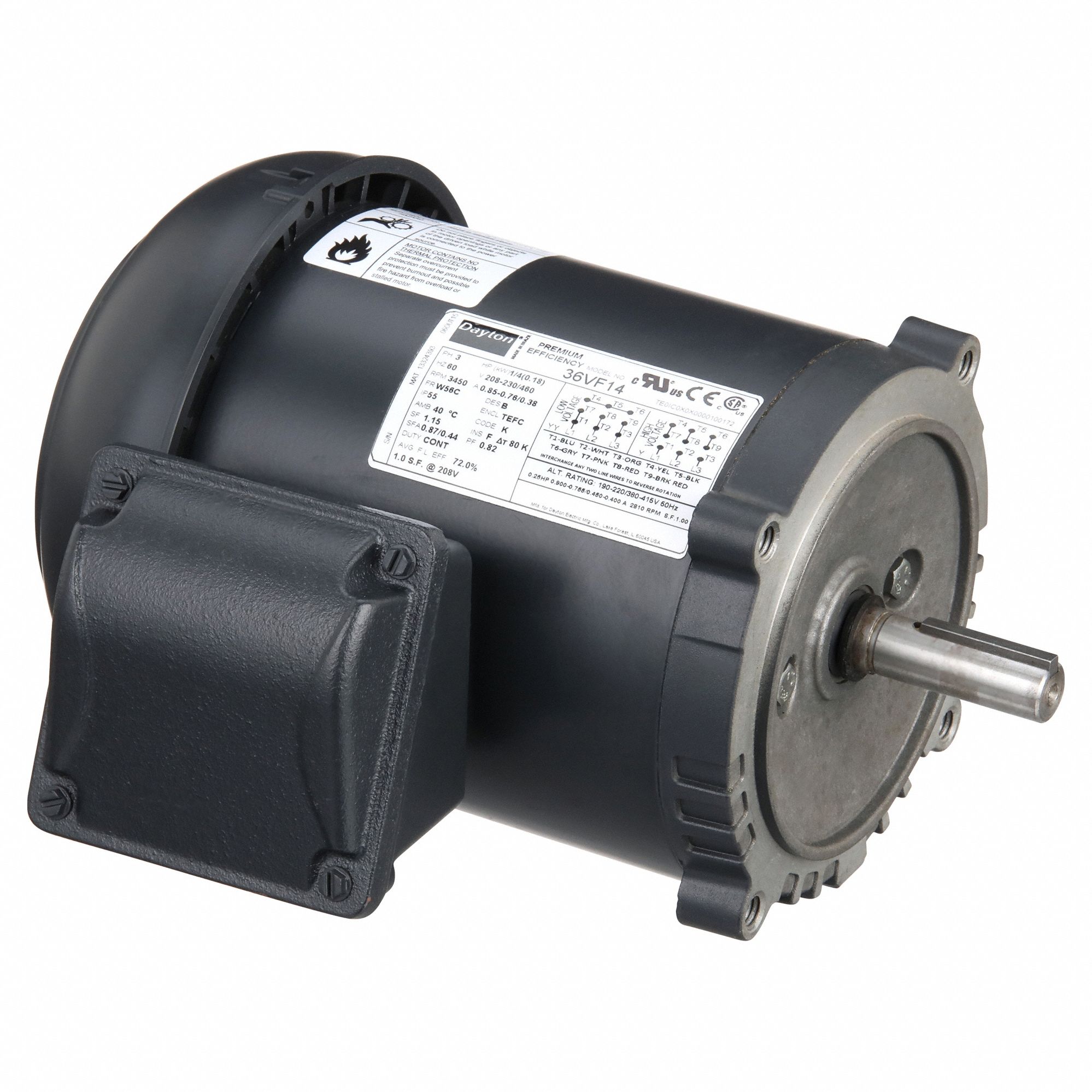 General Purpose Motor: Totally Enclosed Fan Cooled, C-Face Mount, 1/4 HP, 3460 Nameplate RPM
