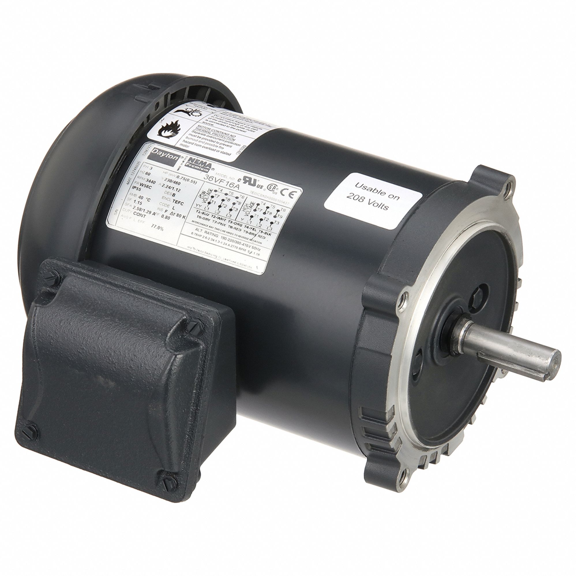 General Purpose Motor: Totally Enclosed Fan Cooled, C-Face Mount, 3/4 HP, 3520 Nameplate RPM