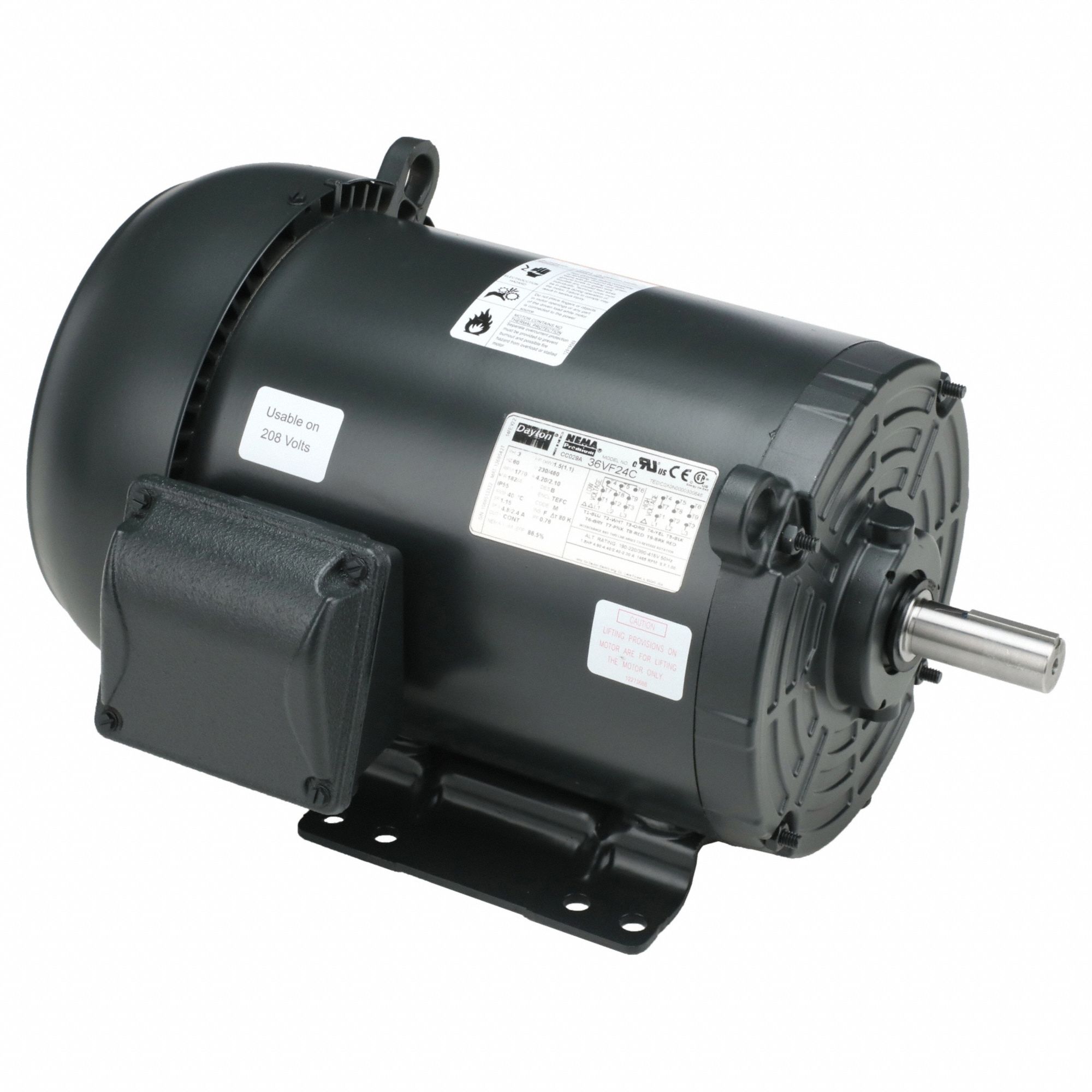 General Purpose Motor: Totally Enclosed Fan Cooled, Rigid Base Mount, 1 1/2 HP, 230/460V AC