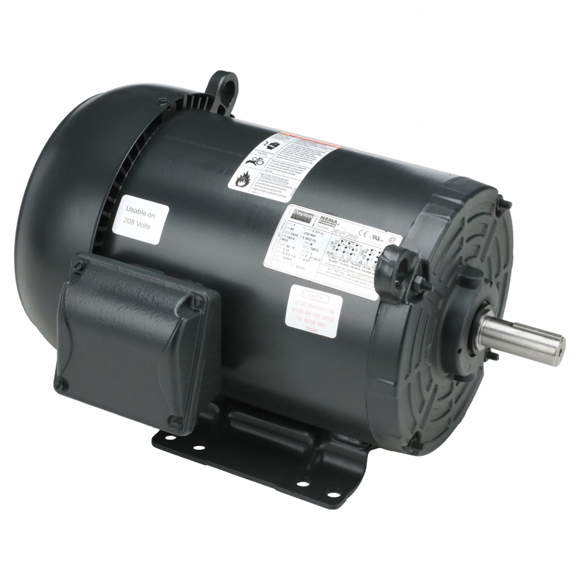 General Purpose Motor: Totally Enclosed Fan Cooled, Rigid Base Mount, 2 HP, 230/460V AC