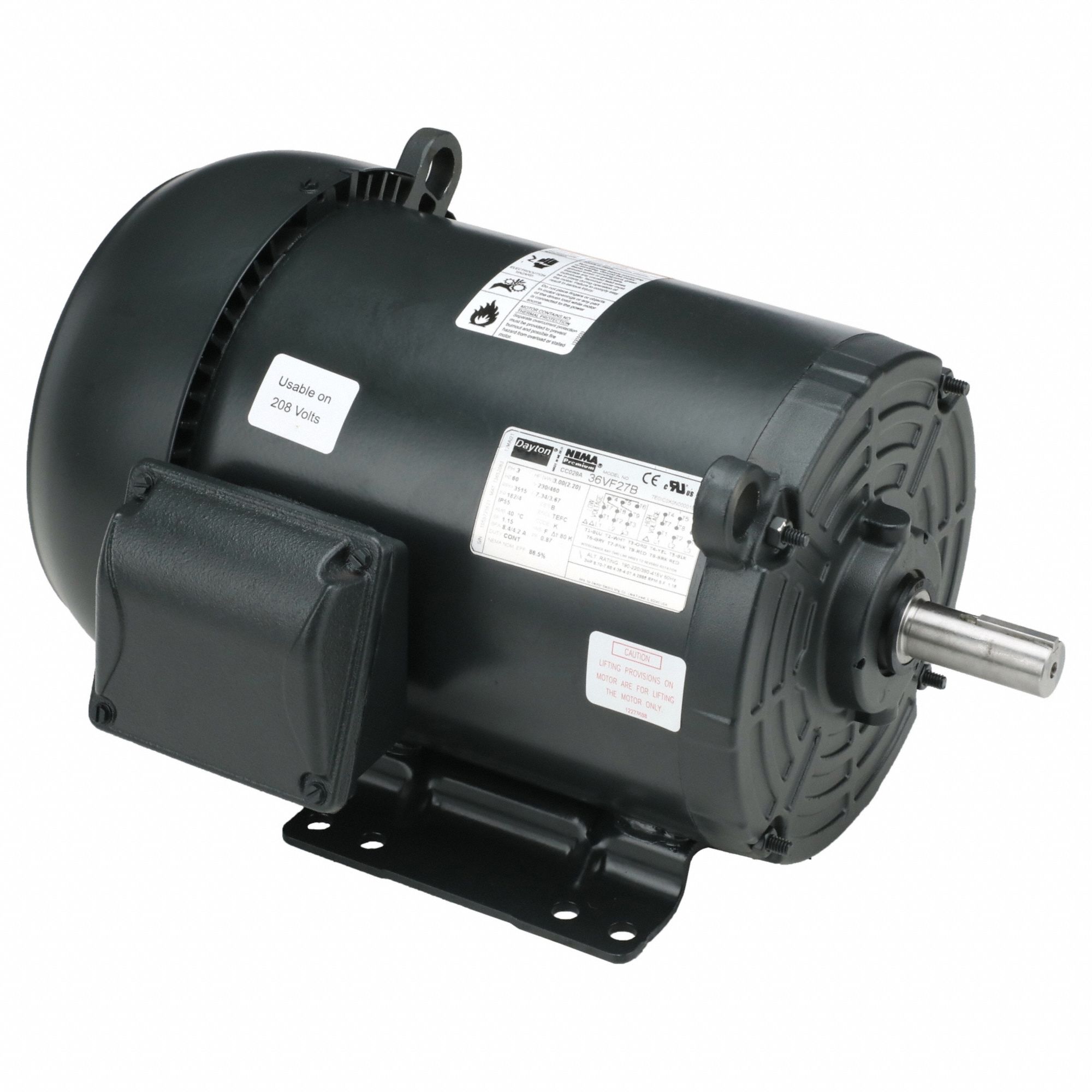 General Purpose Motor: Totally Enclosed Fan Cooled, Rigid Base Mount, 3 HP, 230/460V AC