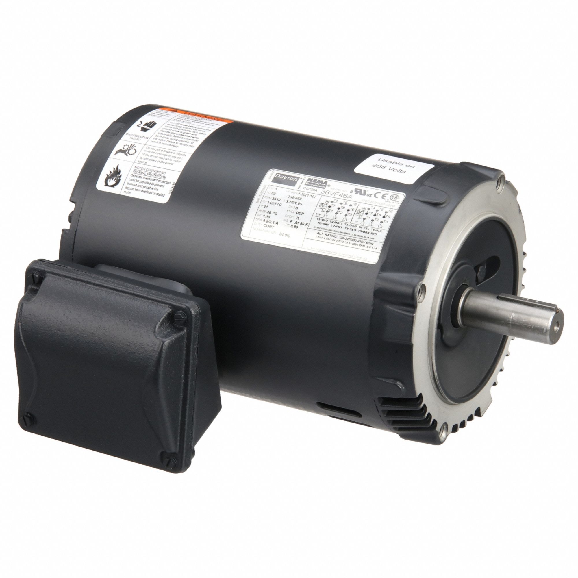 General Purpose Motor: Open Drip Proof, C-Face Mount, 1 1/2 HP, 3465 Nameplate RPM