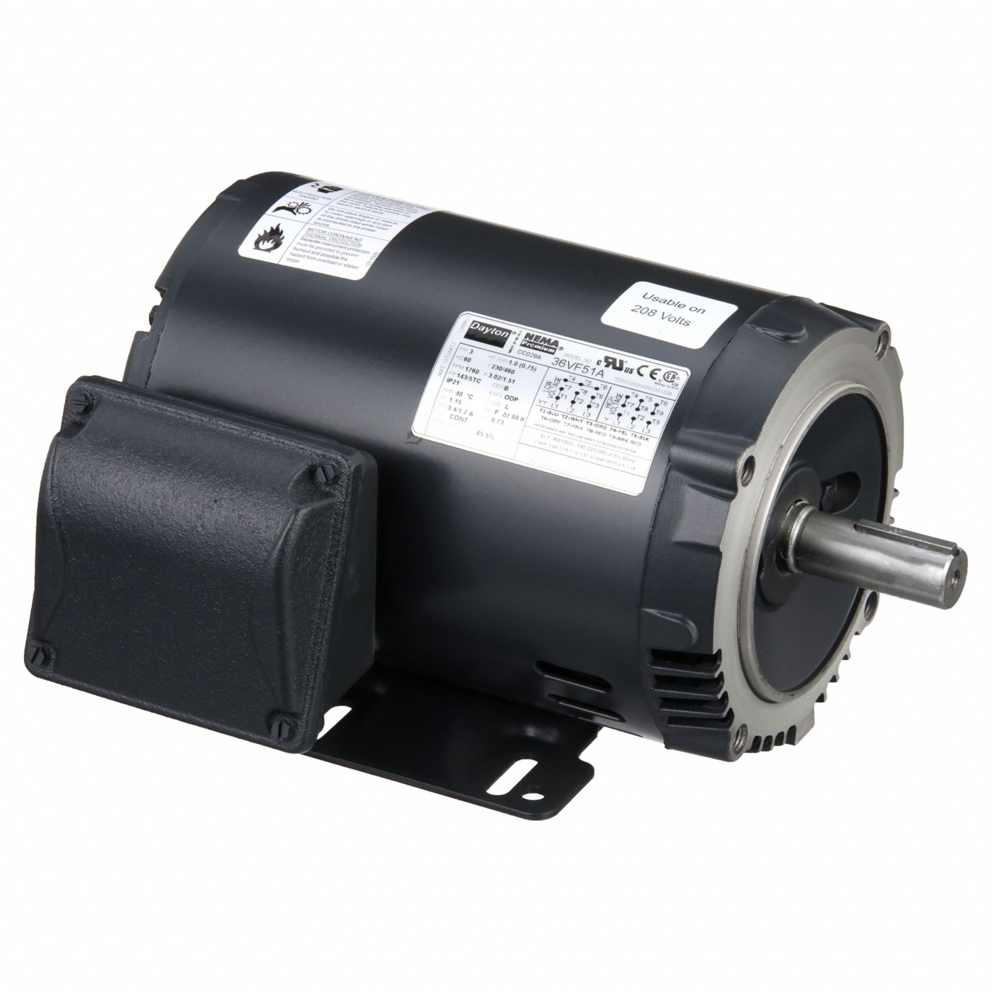 General Purpose Motor: Open Drip Proof, C-Face/Rigid Base Mount, 1 HP, 1760 Nameplate RPM