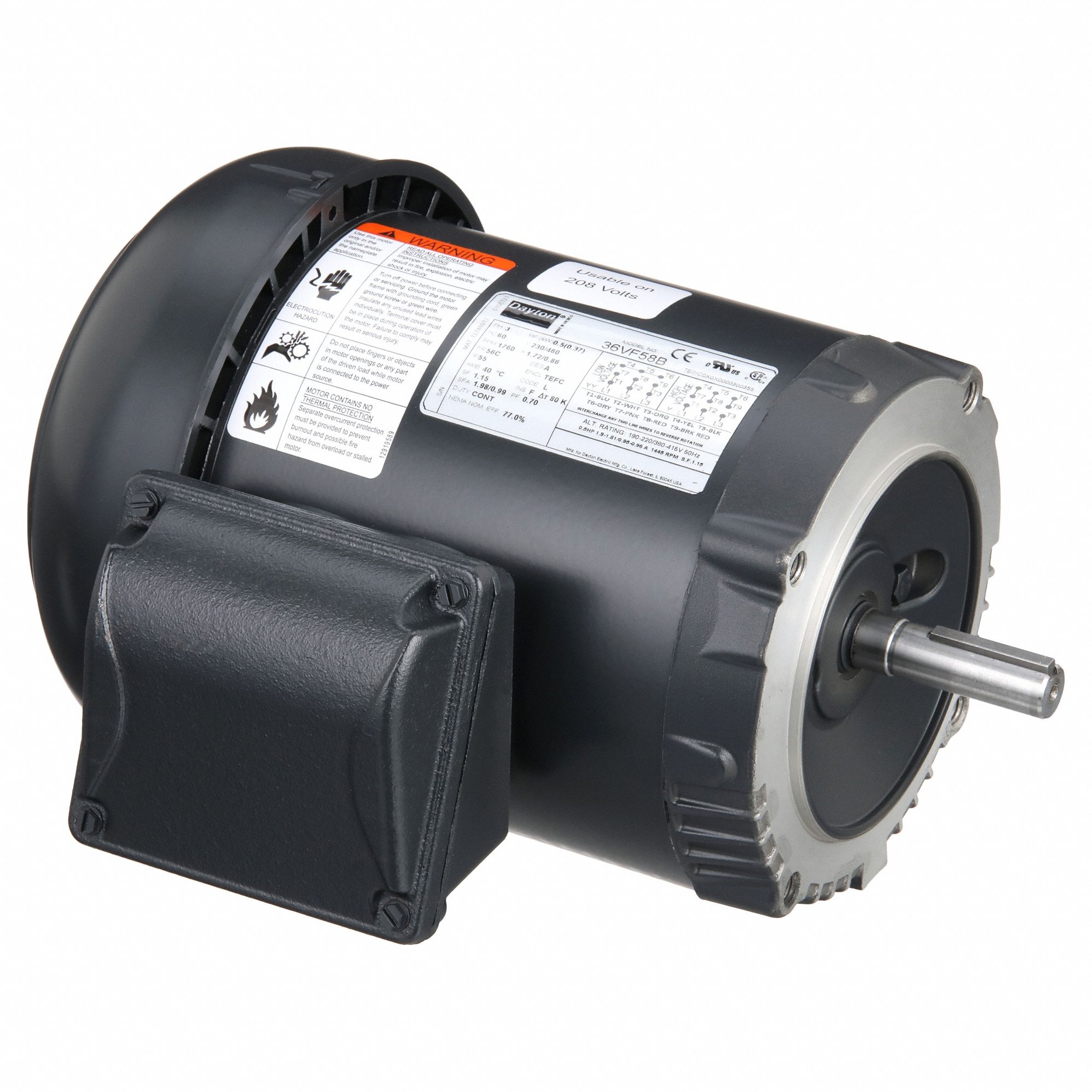 General Purpose Motor: Totally Enclosed Fan Cooled, C-Face Mount, 1/2 HP, 1760 Nameplate RPM