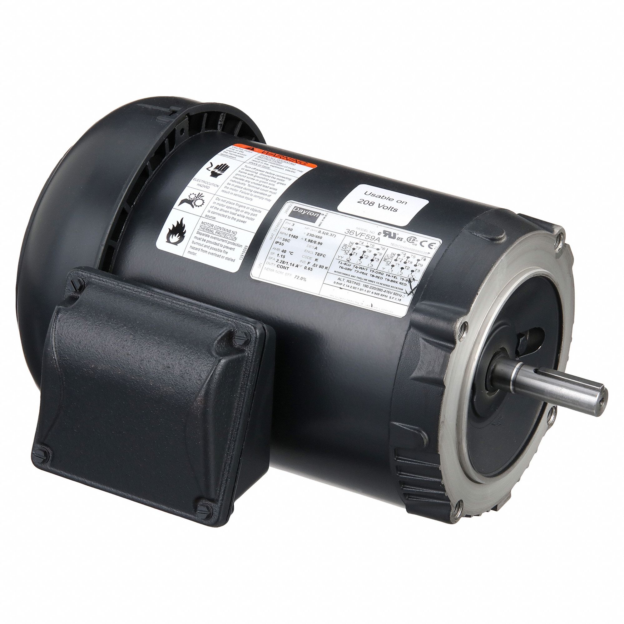 General Purpose Motor: Totally Enclosed Fan Cooled, C-Face Mount, 1/2 HP, 1160 Nameplate RPM