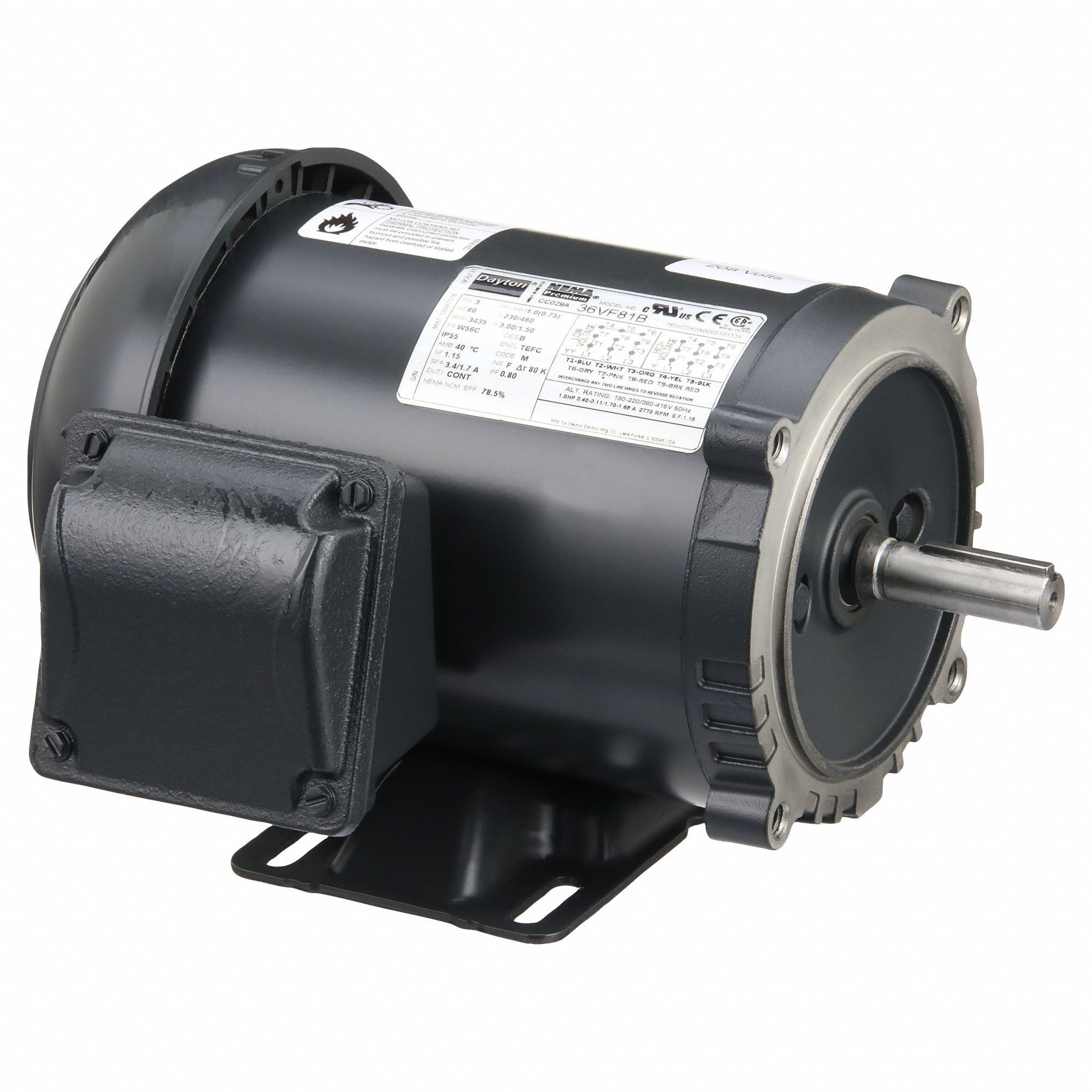 General Purpose Motor: Totally Enclosed Fan Cooled, C-Face/Rigid Base Mount, 1 HP, 56C Frame