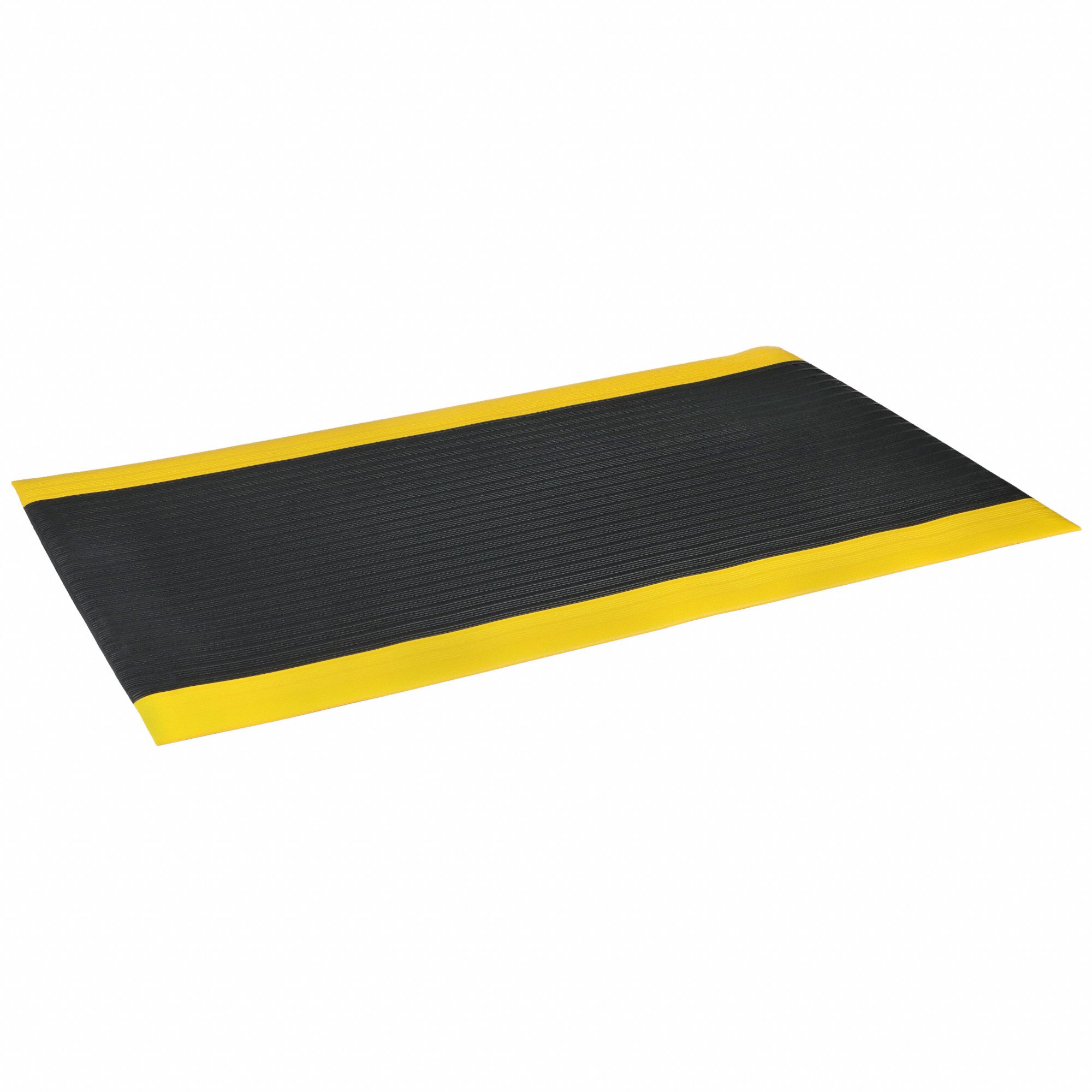 ANTIFATIGUE MAT, RIBBED, 3 X 5 FT, ⅜ IN THICK, BLACK/YELLOW BORDER, PVC FOAM, BEVELED