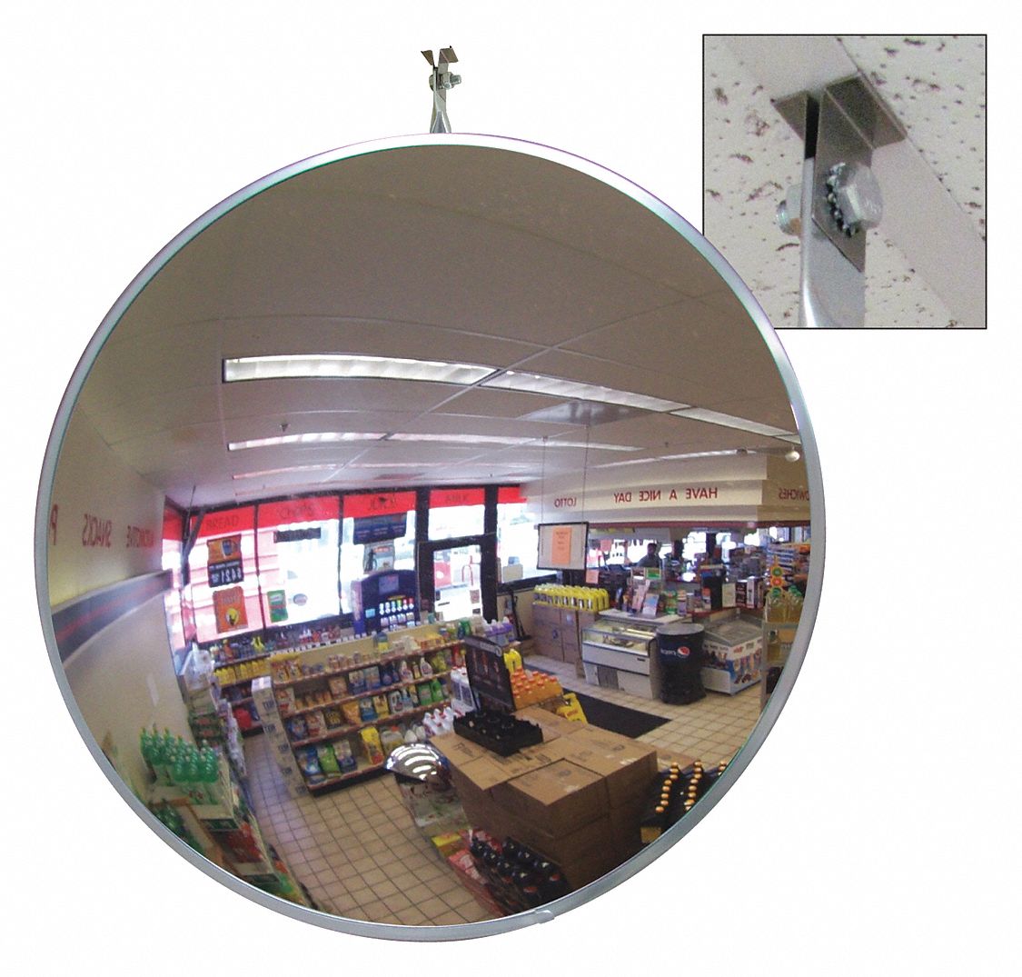 GRAINGER APPROVED Circular Indoor Convex Mirror, 160 ° Viewing Angle
