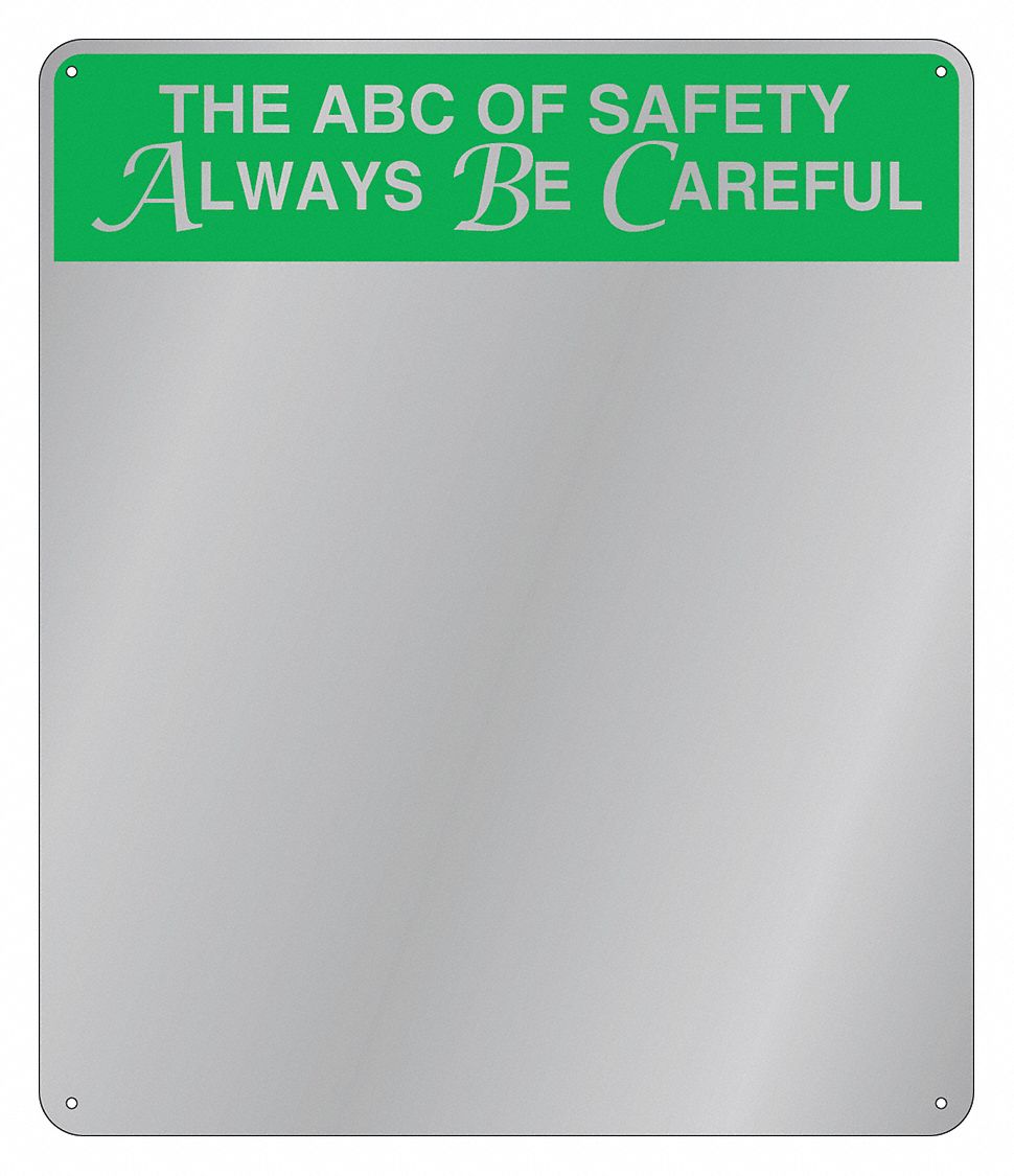 INDOOR SAFETY MIRROR, RECTANGULAR, 19 X 16 IN, 'THE ABC OF SAFETY ALWAYS BE CAREFUL'