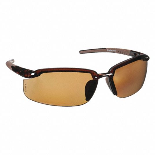 CROSSFIRE Safety Glasses: Polarized, Wraparound Frame, Half-Frame, Brown,  Brown, M Eyewear Size