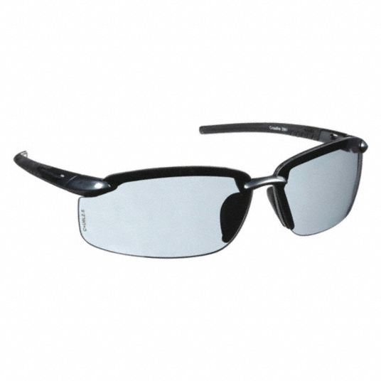 CROSSFIRE Safety Glasses: Wraparound Frame, Half-Frame, Gray, Gray, Gray, M  Eyewear Size, Unisex