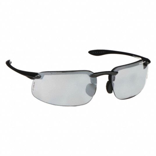 CROSSFIRE Safety Glasses: Wraparound Frame, Half-Frame, Gray Mirror, Black,  Black, M Eyewear Size
