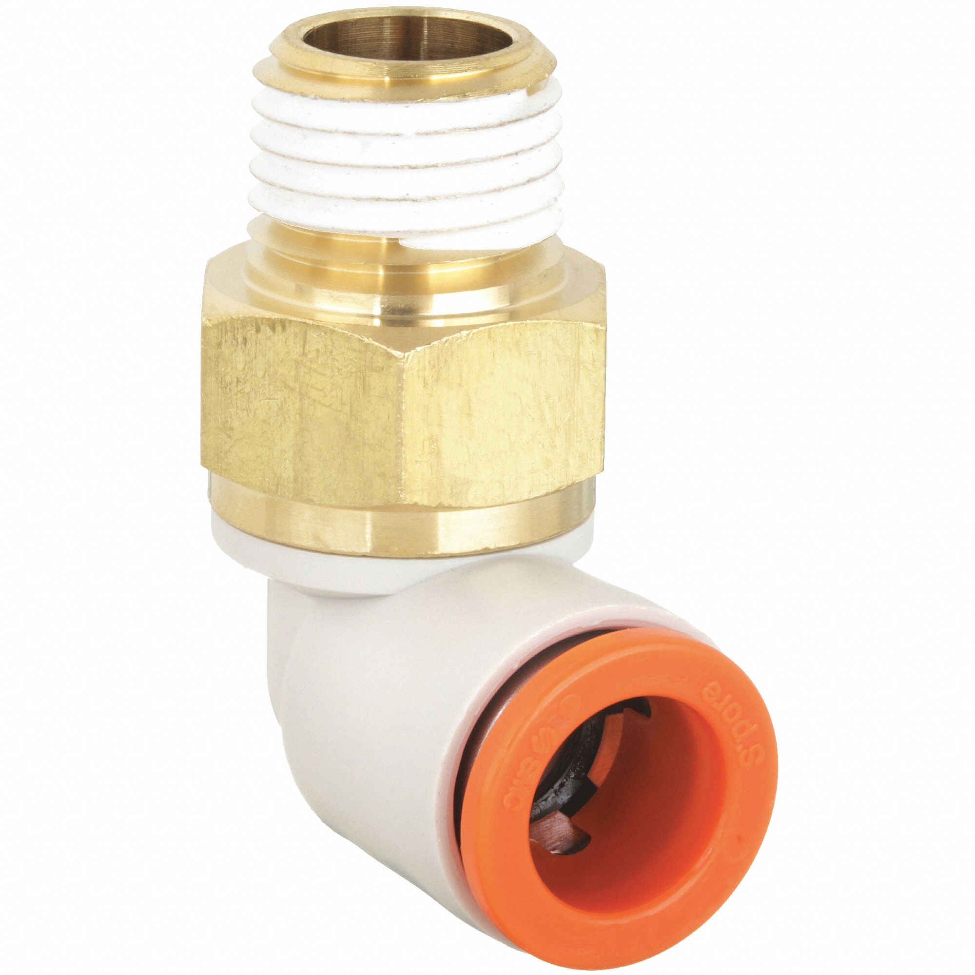 UNION ELBOW: BRASS, PUSH-TO-CONNECT X MNPT, FOR ⅜ IN TUBE OD, ¼ IN PIPE SIZE