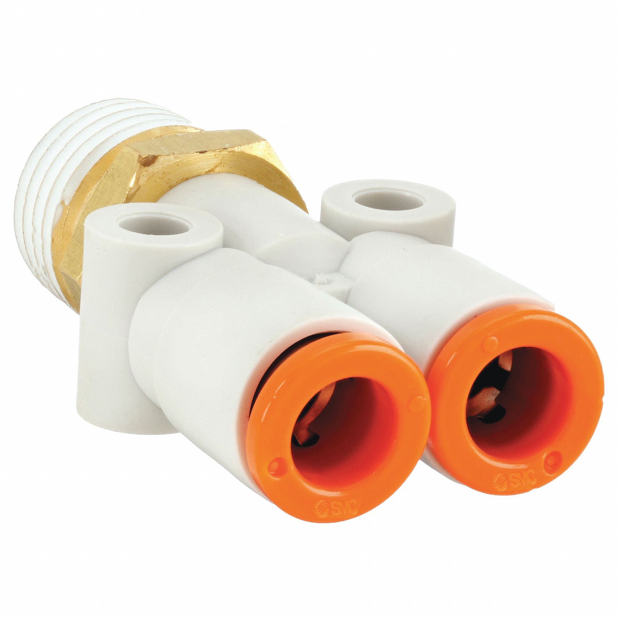WYE BRANCH: PBT, PUSH-TO-CONNECT X PUSH-TO-CONNECT X NPT, FOR ¼ IN X ¼ IN TUBE OD, PBT