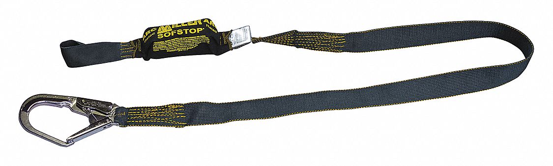 Shock-Absorbing Lanyard: Shock Pack, Arc-Flash Rated, Steel Rebar Hook, Kevlar Web Loop, Gray