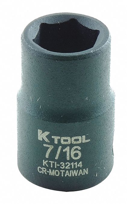 Impact Socket, SAE, 7/16in., 1-3/16in.L, Hex