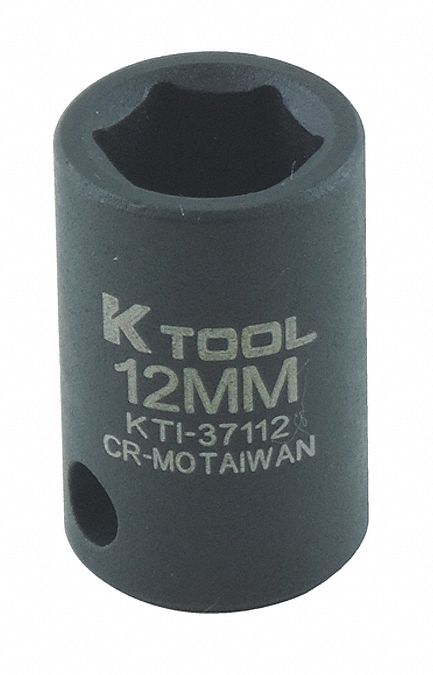 Impact Socket, Metric, 12mm, 1-3/16in.L, Hex