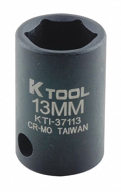 Impact Socket, Metric, 13mm, 1-3/16in.L, Hex