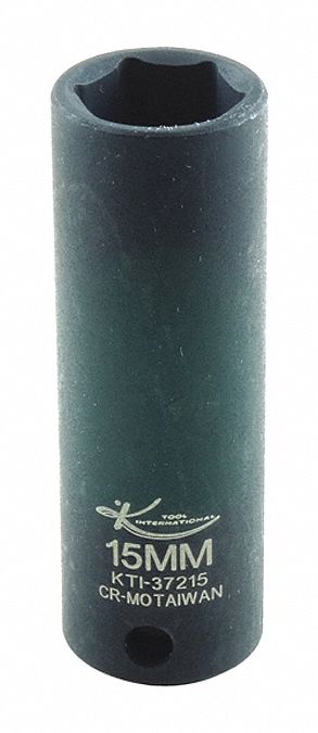 Impact Socket, Metric, 15mm, 2-1/2in.L, Hex