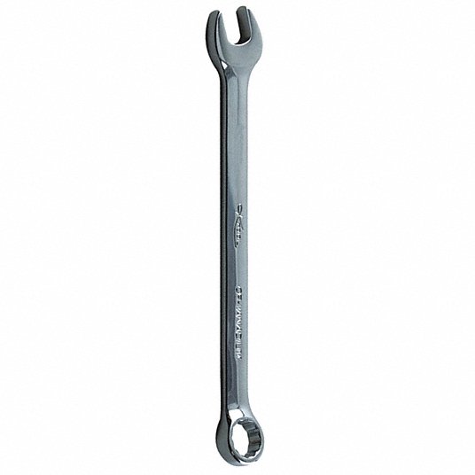 Combination Wrench: Alloy Steel, Chrome, 14 mm Head Size, 7 5/8 in Overall Lg, Offset