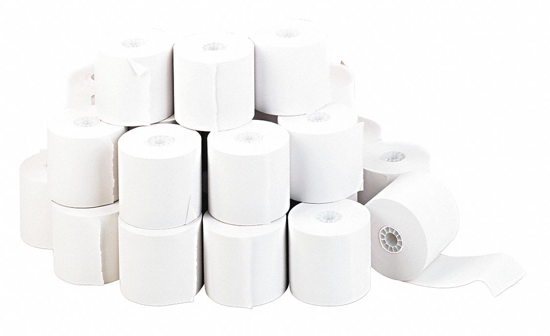 Paper Roll: 2 1/4 in Wd, 150 ft Lg, 16 lb Paper Wt, White, 100 PK