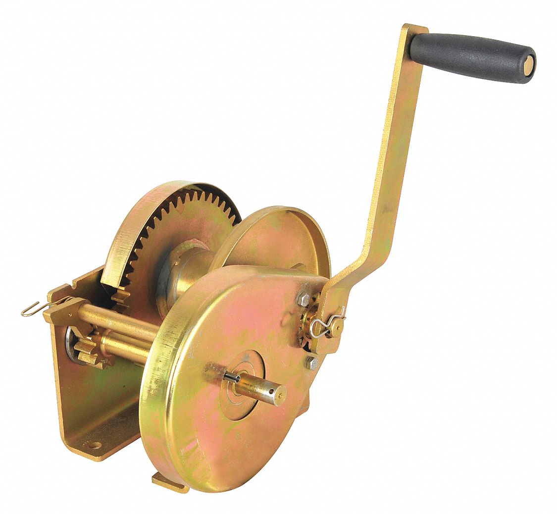 Hand Winch: Pulling, 2, 000 lb First Layer Load Capacity, Spur, 14.7:1/3.83:1, Steel