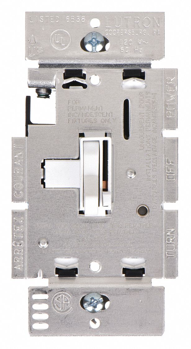 Lighting Dimmer: Fluorescent/Halogen/Incandescent/LED, 1-Pole, 3-Way, 120V AC, White, Ariadni