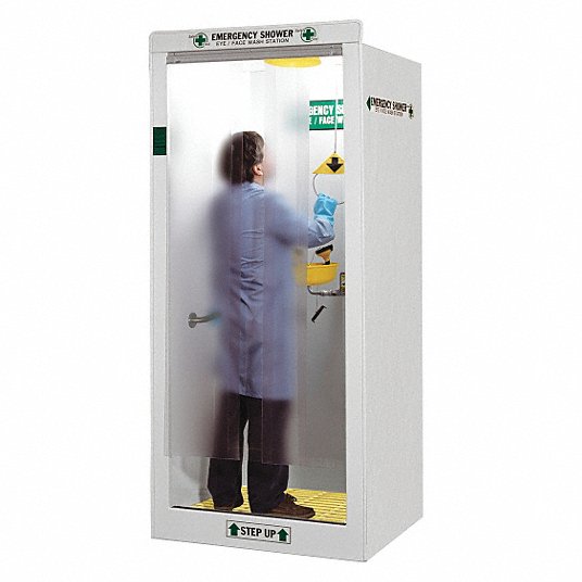 Emergency Shower Decontamination Booth: White, 40 in Wd, 95 in Ht
