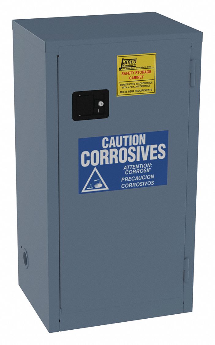 Hazardous Material Storage Cabinet: Std Slimline, 18 gal, 23 in x 18 in x 44 in, Blue, Steel