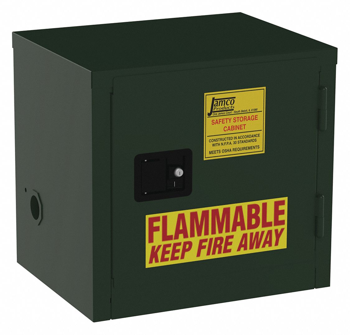Hazardous Material Storage Cabinet: 6 gal, 23 in x 18 in x 22 in, Green, Manual Close, 1 Shelves