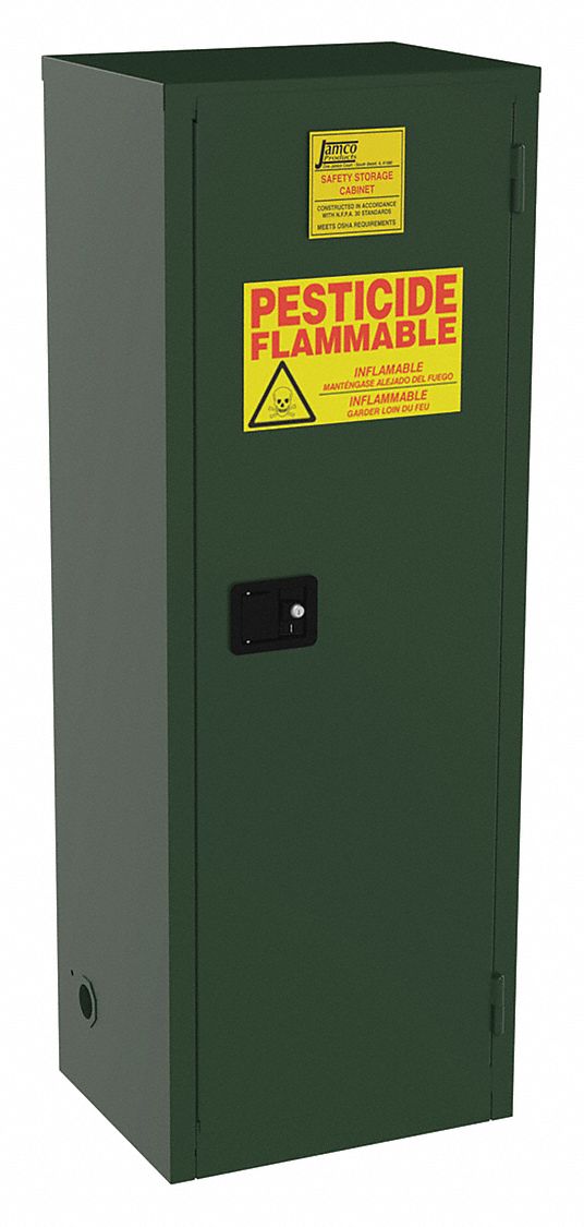 Hazardous Material Storage Cabinet: 24 gal, 23 in x 18 in x 65 in, Green, Manual Close, 3 Shelves