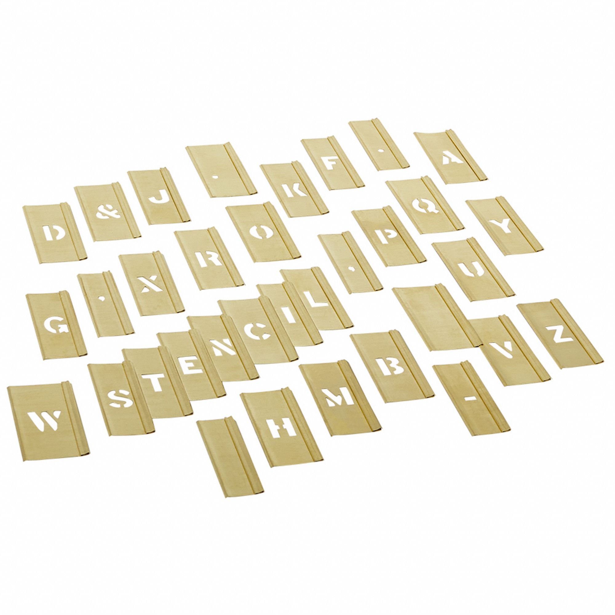 Stencil Set: 1/2 in Character Ht, 1/2 in Character Wd, Brass