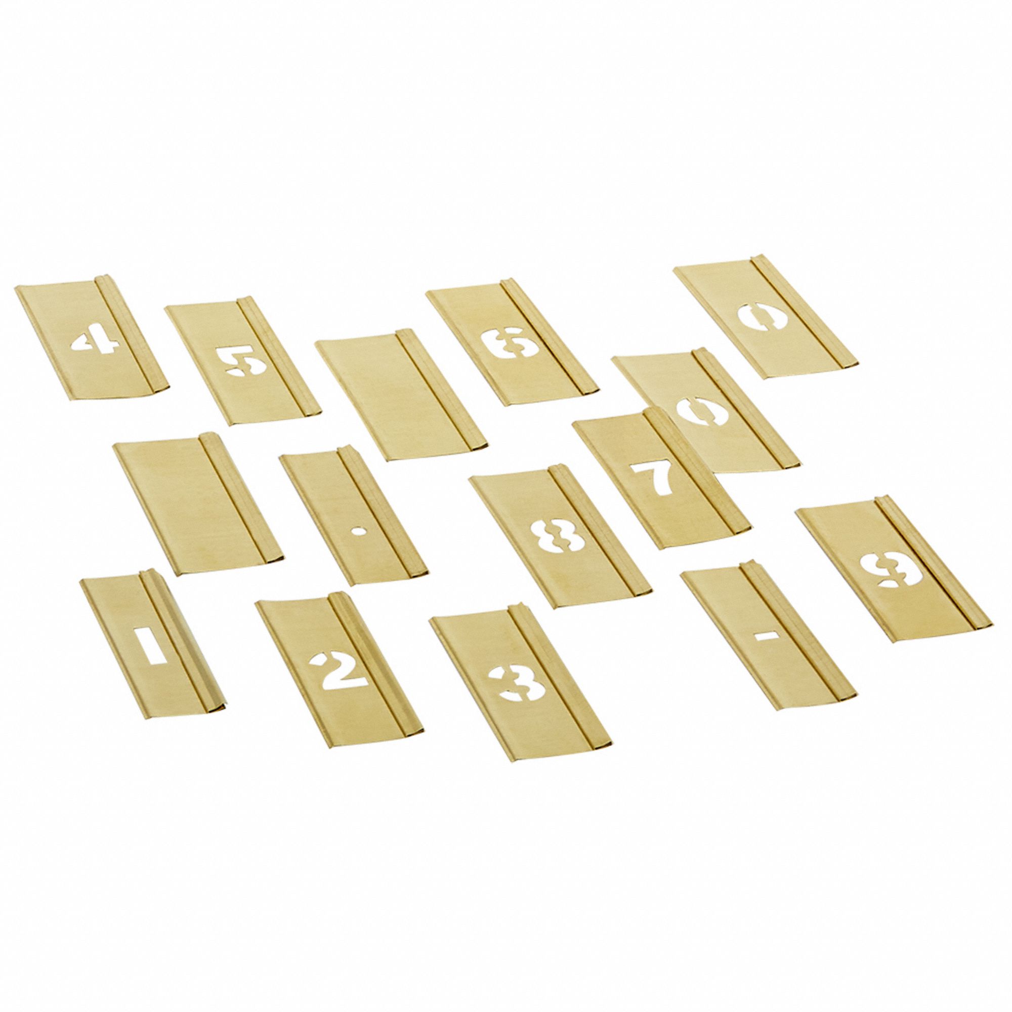 Stencil: 1/2 in Character Ht, 1/2 in Character Wd, Brass, 0.012 in Thick