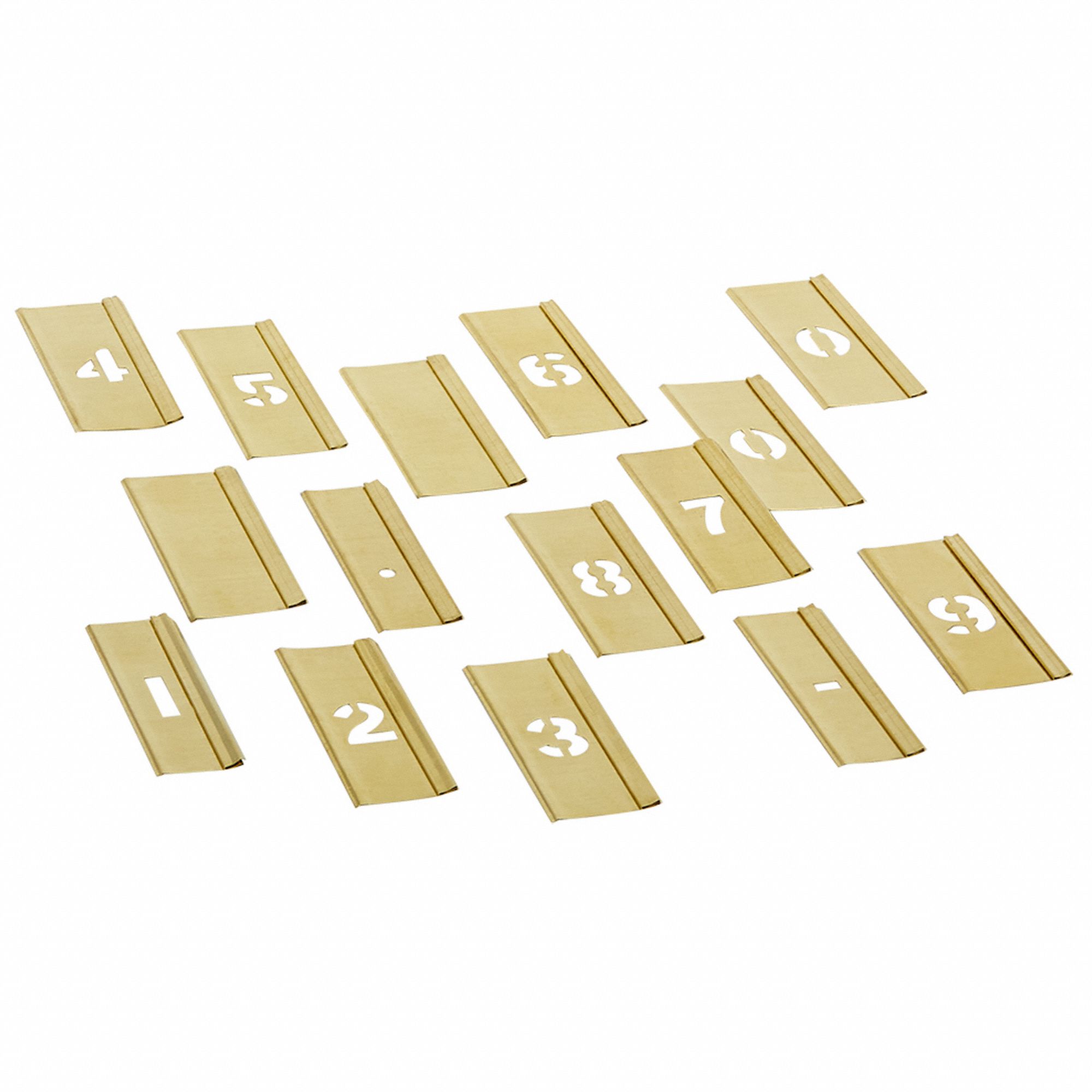 Stencil Set: 0 to 9/Dash (-)/Period (.), 1/2 in Character Ht, Brass
