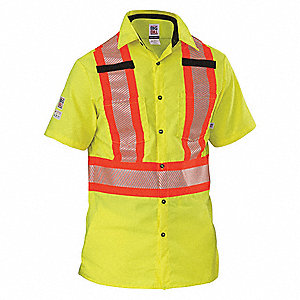 UNISEX HI-VIS SHIRT WITH BUTTONS, S/S, YELLOW, 2XL, 59 IN CHEST, POLYESTER