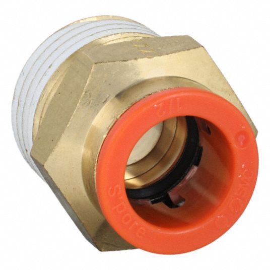 SMC, Straight, 1/2 in OD x 1/2 in Pipe Size, Push-Fit Adapter Fitting ...