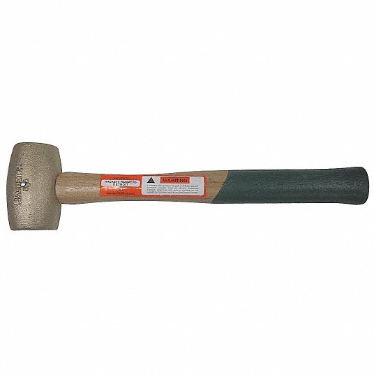 Brass Mallet: Wood Handle, 2 1/2 lb Head Wt, 1 3/4 in Dia, 3 1/4 in Head Lg, 14 in Overall Lg