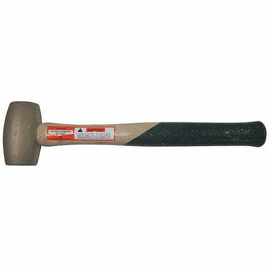Brass Mallet: Wood Handle, 3 lb Head Wt, 1 3/4 in Dia, 3 3/4 in Head Lg, 16 in Overall Lg, Bronze