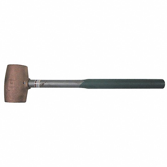 Brass Mallet: Steel Handle, 4 lb Head Wt, 1 7/8 in Dia, 3 3/4 in Head Lg, 15 in Overall Lg, Bronze