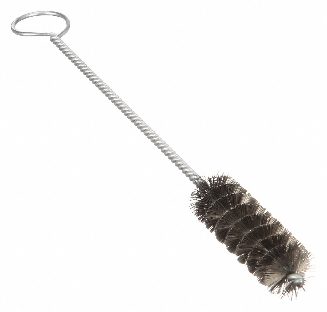 TUBE AND PIPE BRUSH, STRAIGHT HANDLE, STAINLESS STEEL BRISTLE, SILVER, 2 IN BRUSH L