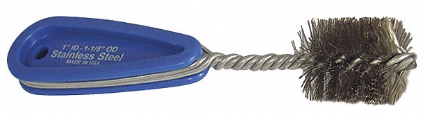Plumbing Brush: Teardrop Handle, Stainless Steel Bristle, Silver, 1.19 in Brush Dia