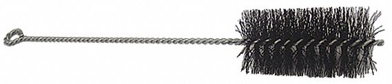Tube and Pipe Brush: Nylon Bristles, Galvanized Wire Handle, 2 in Brush Dia., Black