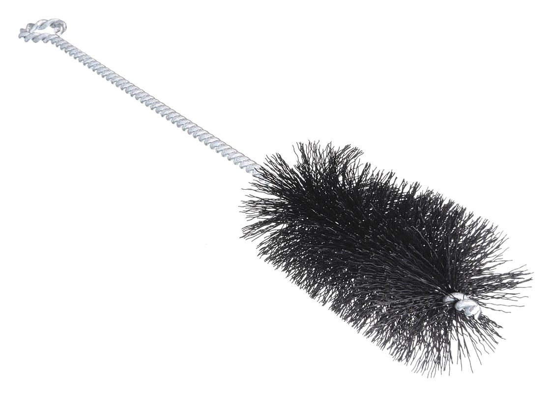 TUBE AND PIPE BRUSH, STRAIGHT HANDLE, NYLON BRISTLE, BLACK, 2 IN BRUSH DIAMETER, WIRE