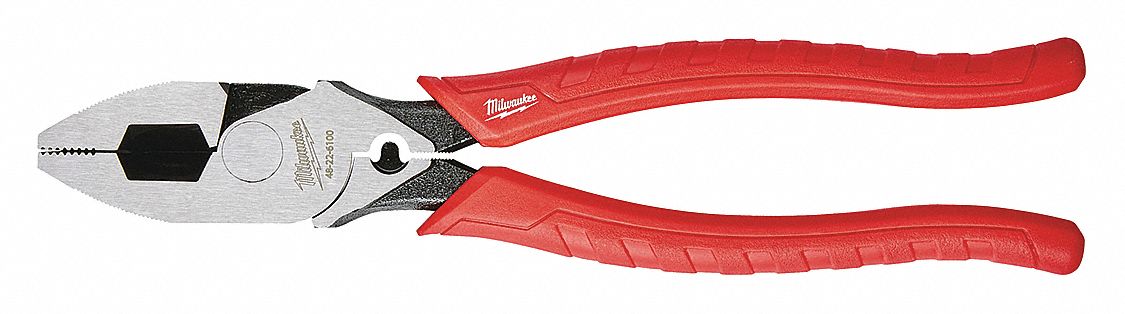 Linemans Plier: Flat, 9 in Overall Lg, 1 5/8 in Jaw Lg, 1 3/4 in Jaw Wd, 5/8 in Jaw Thick, 9 - 11 in