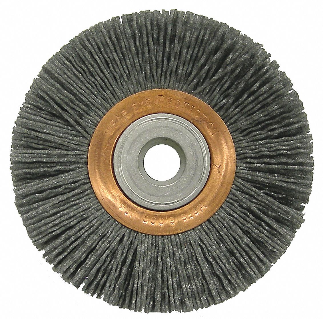 Wire Wheel Brush: Crimped Nylon, 4" Dia x 5/8" Wd, 5/8" to 1/2" Arbor, 0.04" Fill, 80 Grit