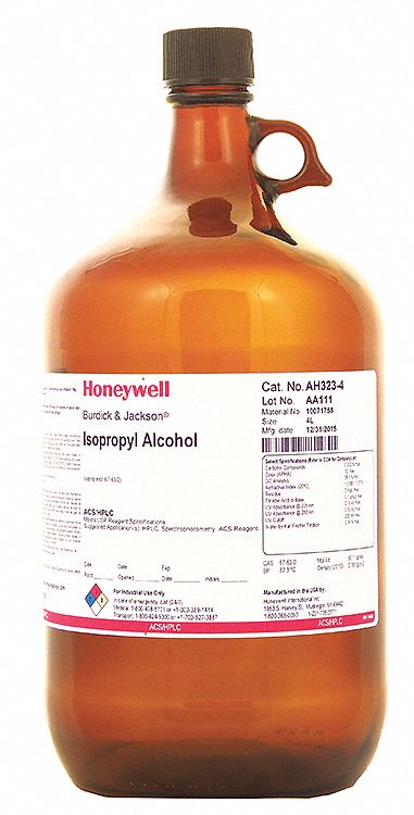 Isopropyl Alcohol: ACS/HPLC, 4 L, 67-63-0, 100% Concentration, Alcohol/Solvent, Liquid, Bottle, 4