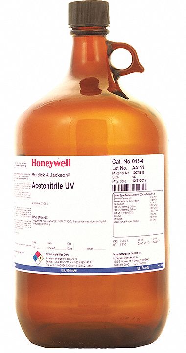 Acetonitrile: Trace Metal, 4 L, 75-05-8, 100% Concentration, Solvent, Liquid, Bottle, Glass, 1
